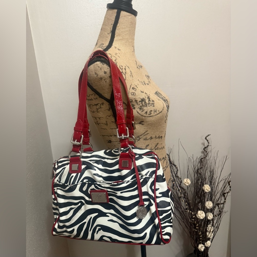 Grace Adele Stylish Zebra Print Handbag with Red Accents